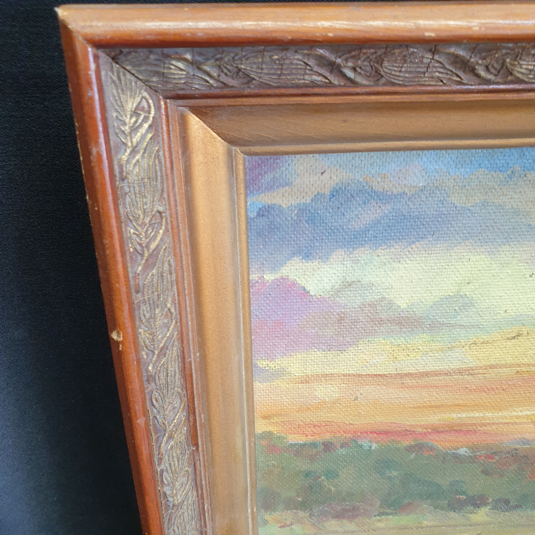 Картина маслом на фанере "Летний закат", размер полотна 47х28 см. Картинка 3